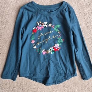 Cat & Jack Teal Long Sleeve Shirt with Floral Design Xsmall. 4/5